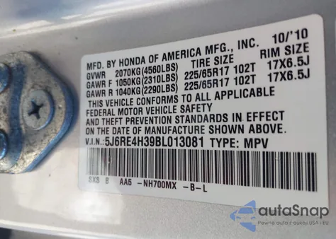 2011 Honda Cr-V Lx z USA, uszkodzony, nr VIN 5J6RE4H39BL013081